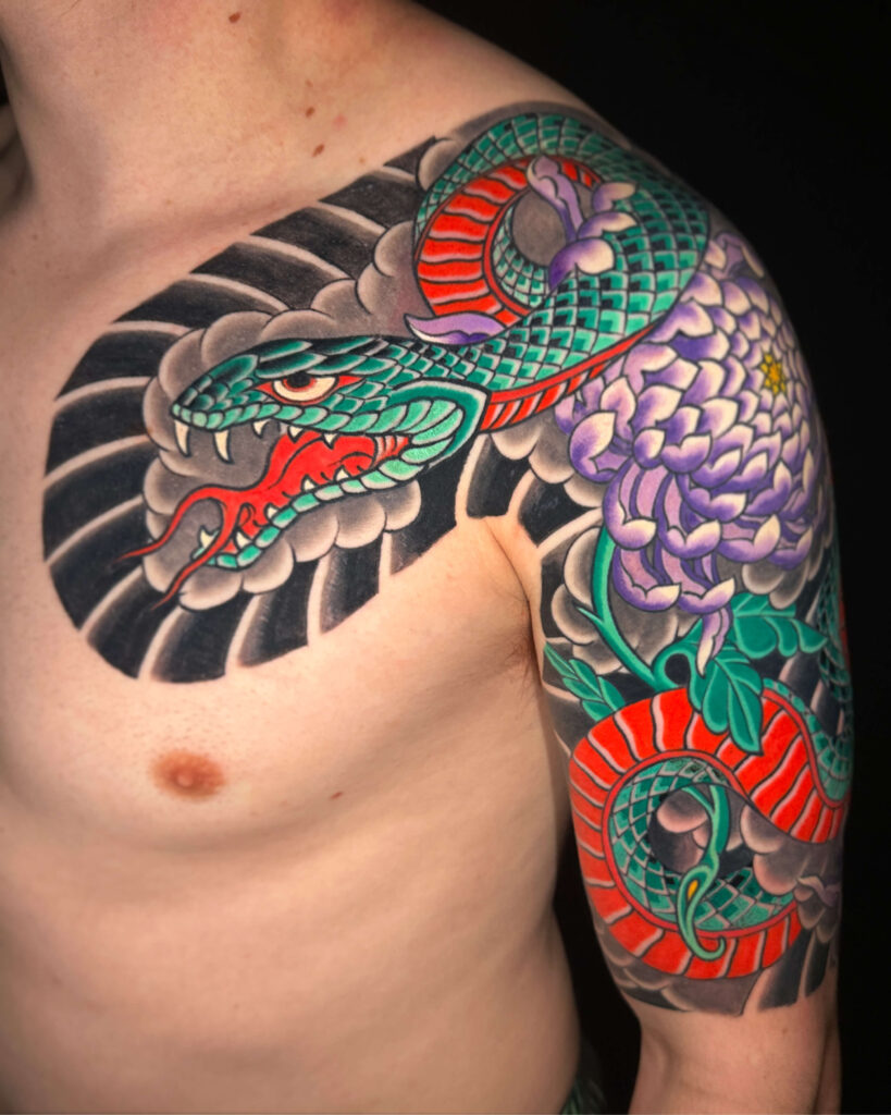 snake and chrysanthemum tattoo