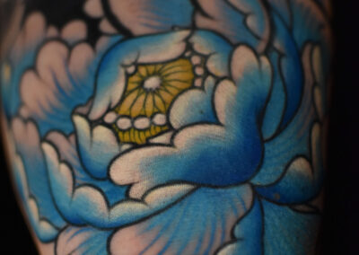 Japanese Traditional tattoo of a blue peony