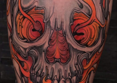 Japanese Traditional tattoo skull with flames