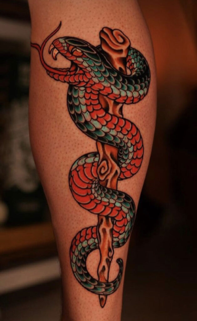 Japanese Traditional tattoo of open mouth snake