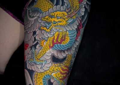 Japanese Traditional tattoo yellow dragon