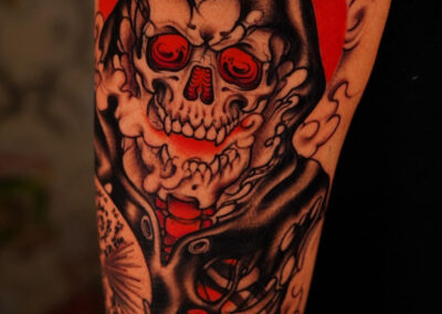 American traditional grim reaper skeleton tattoo