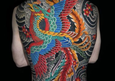 Japanese traditional phoenix back piece tattoo