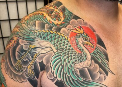 Japanese traditional phoenix chest panel tattoo