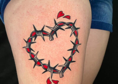 traditional barb wire heart tattoo